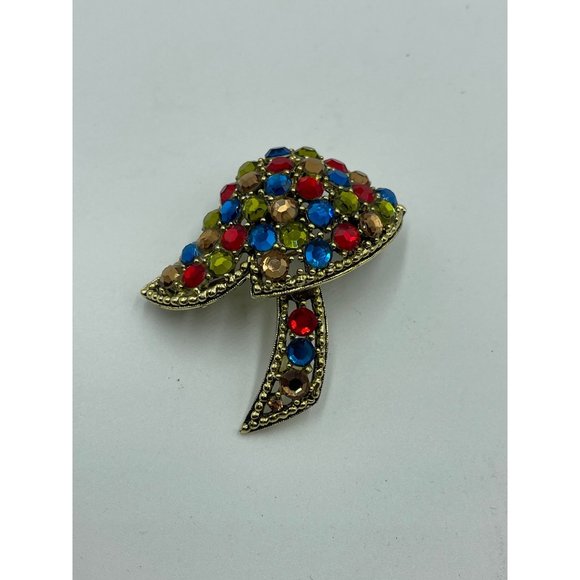 Signed WEISS Gold Tone & Multicolor Rhinestone Mus - Picture 4 of 4